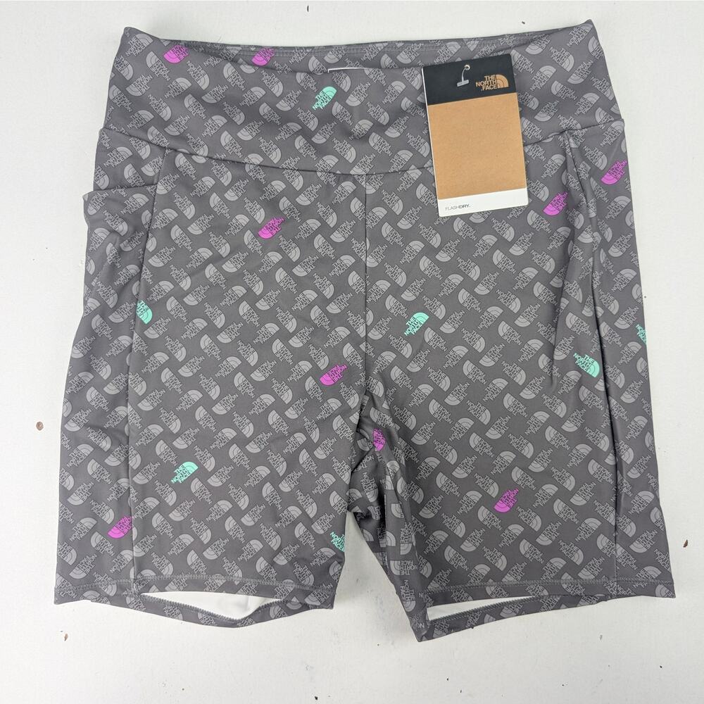 The North Face Girls XXL Never Stop Bike Shorts - Gray/Mint/Purple Logo